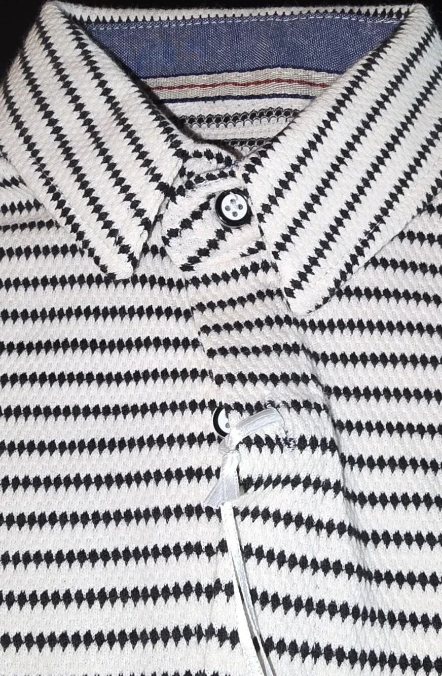 Striped Short-Sleeve Polo Shirt - Cream & Black NWT Size 3T